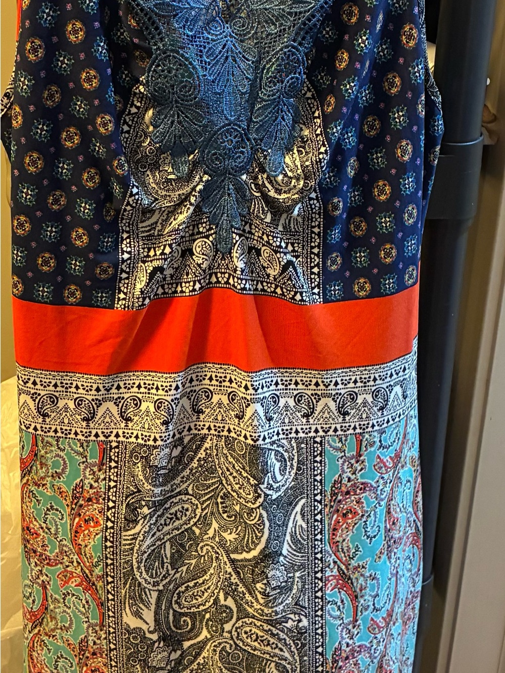 live and let live Multicolor Paisley Maxi Dress - Navy, Coral & Teal